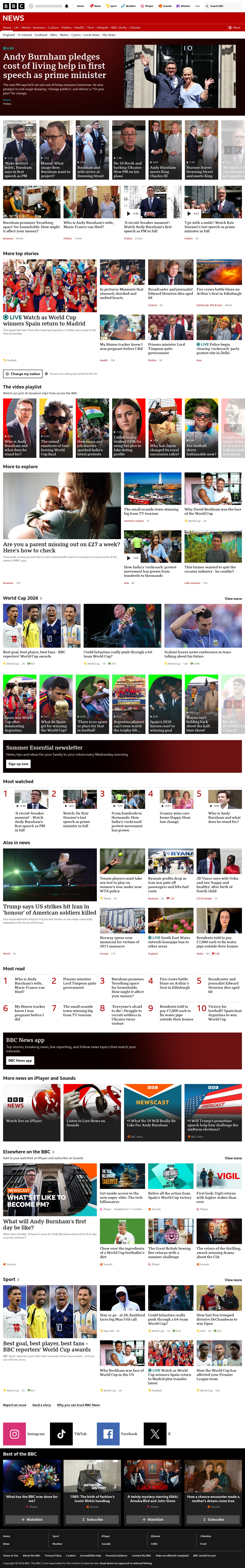 BBC News snapshot from Monday, 20 July 2026 at 14:00