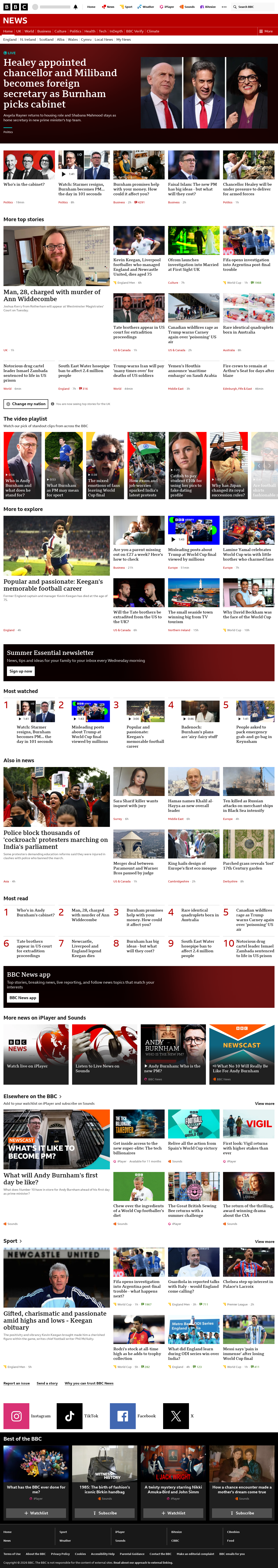 BBC News snapshot from Monday, 20 July 2026 at 22:00