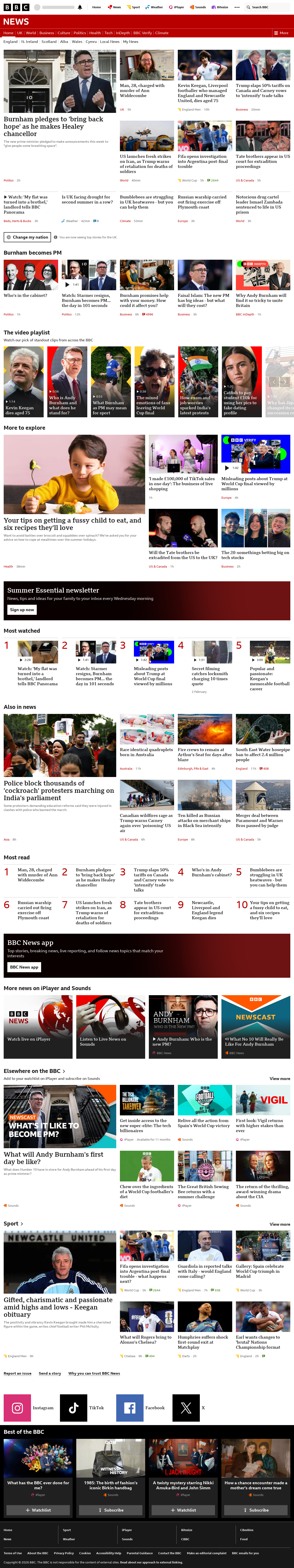 BBC News snapshot from Tuesday, 21 July 2026 at 02:00
