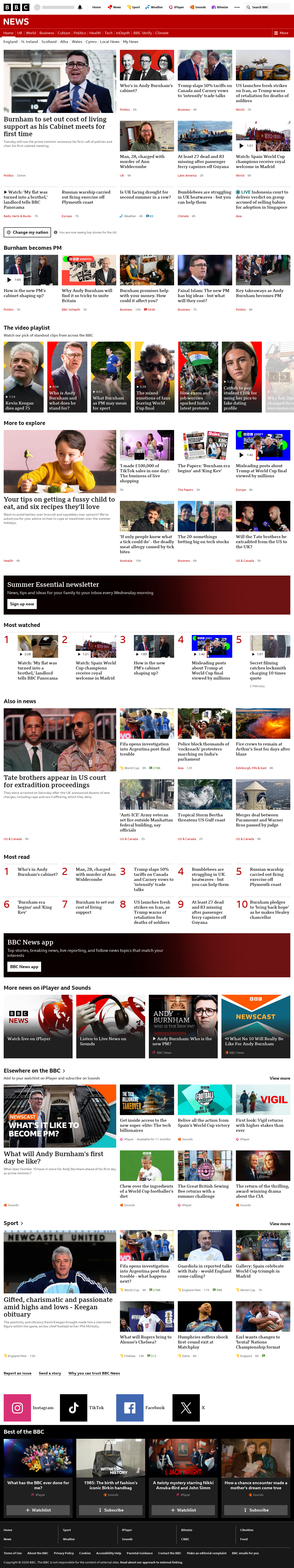 BBC News snapshot from Tuesday, 21 July 2026 at 06:00