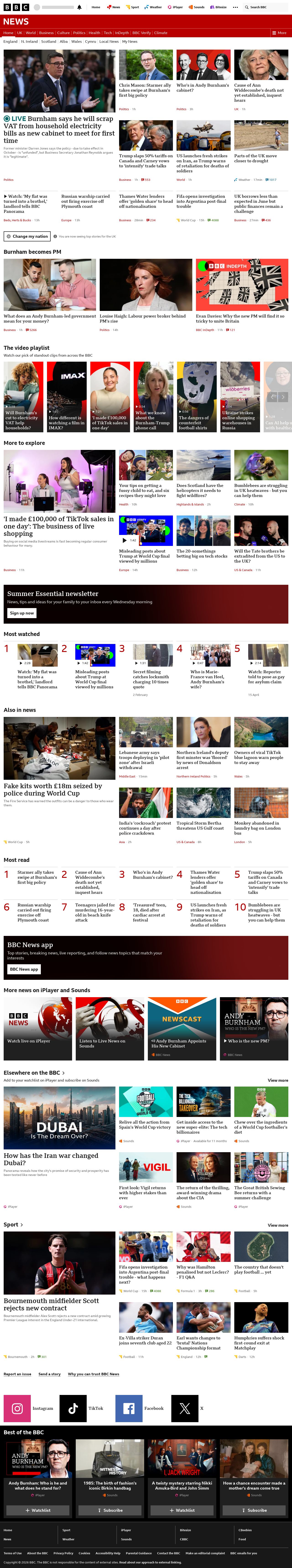BBC News snapshot from Tuesday, 21 July 2026 at 12:00
