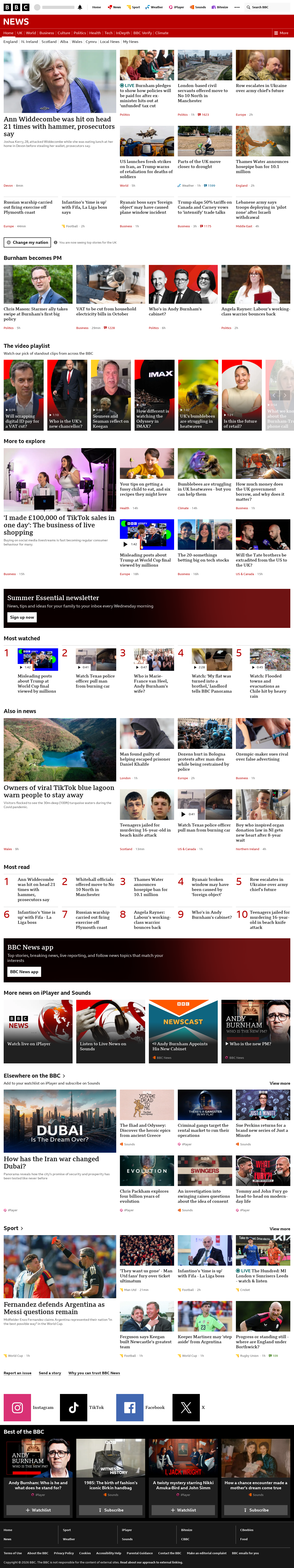 BBC News snapshot from Tuesday, 21 July 2026 at 16:00