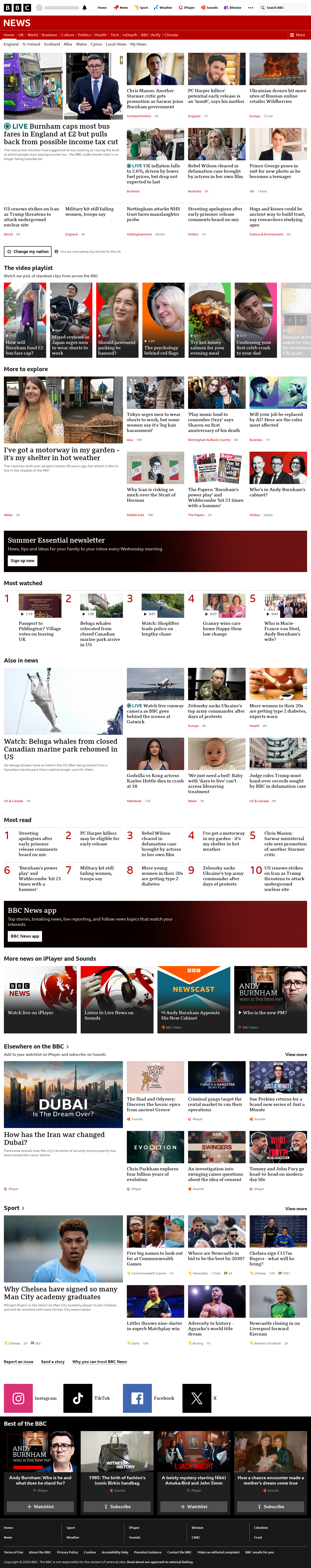 BBC News snapshot from Wednesday, 22 July 2026 at 10:00