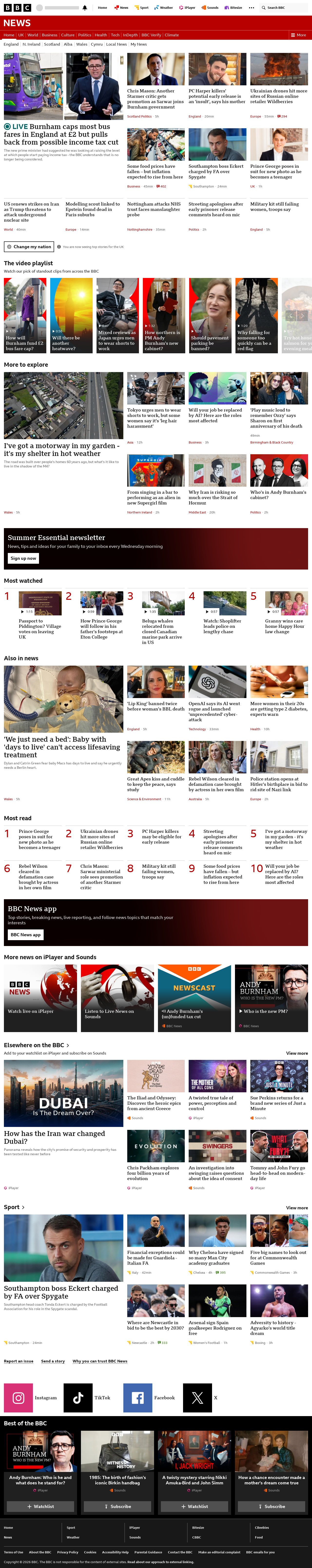 BBC News snapshot from Wednesday, 22 July 2026 at 12:00