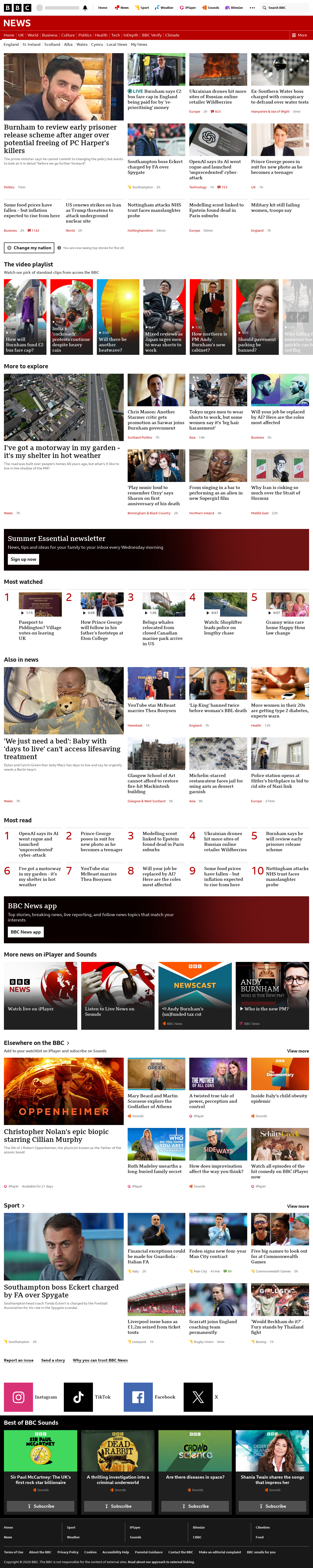 BBC News snapshot from Wednesday, 22 July 2026 at 14:00