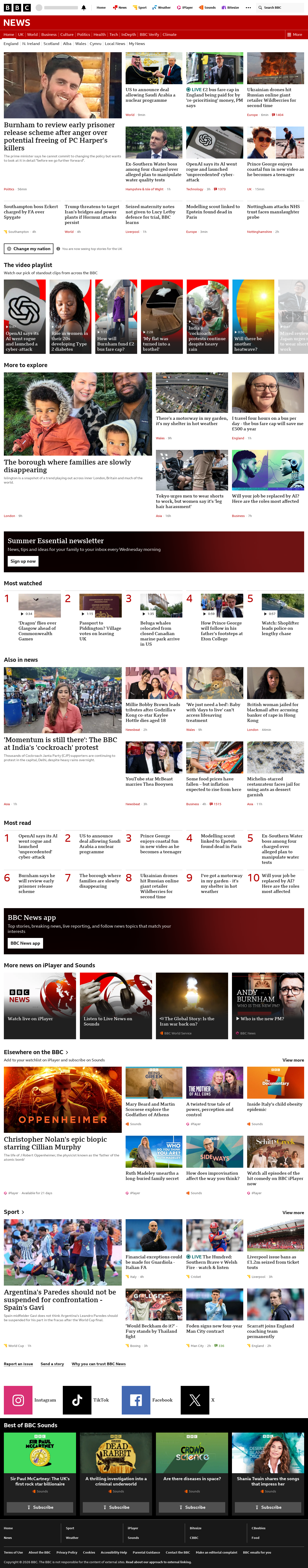 BBC News snapshot from Wednesday, 22 July 2026 at 16:00