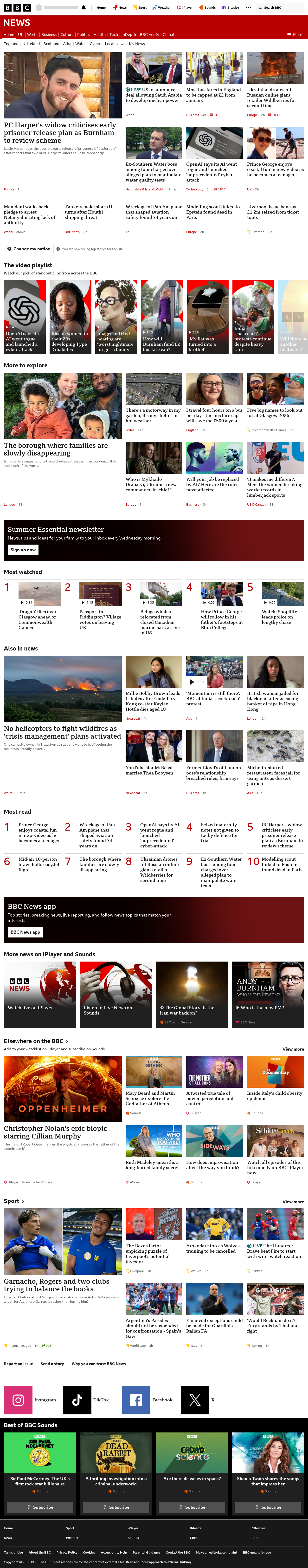 BBC News snapshot from Wednesday, 22 July 2026 at 18:00