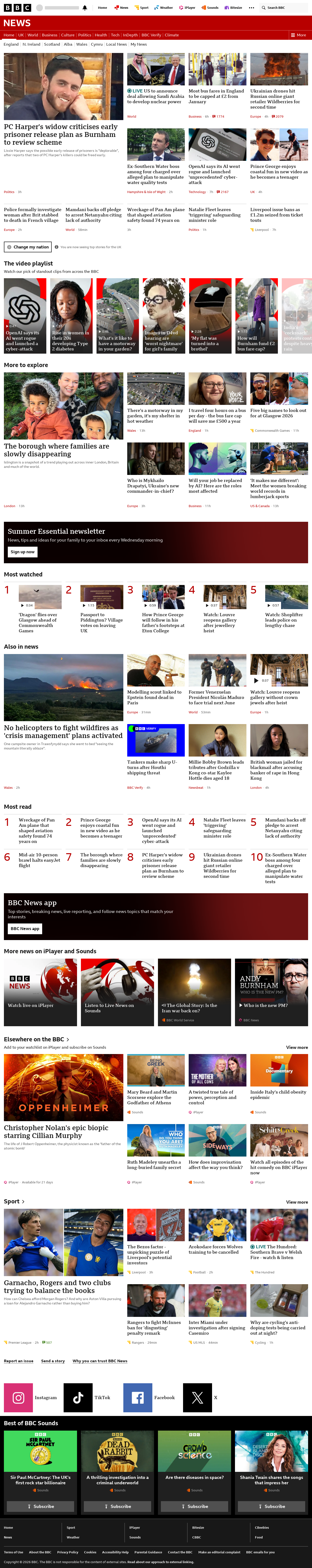 BBC News snapshot from Wednesday, 22 July 2026 at 20:00