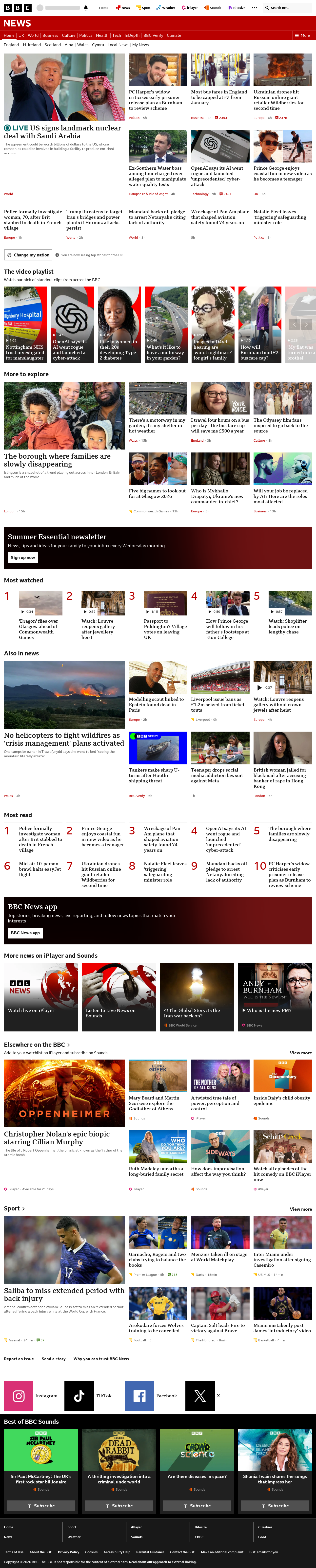 BBC News snapshot from Wednesday, 22 July 2026 at 22:00