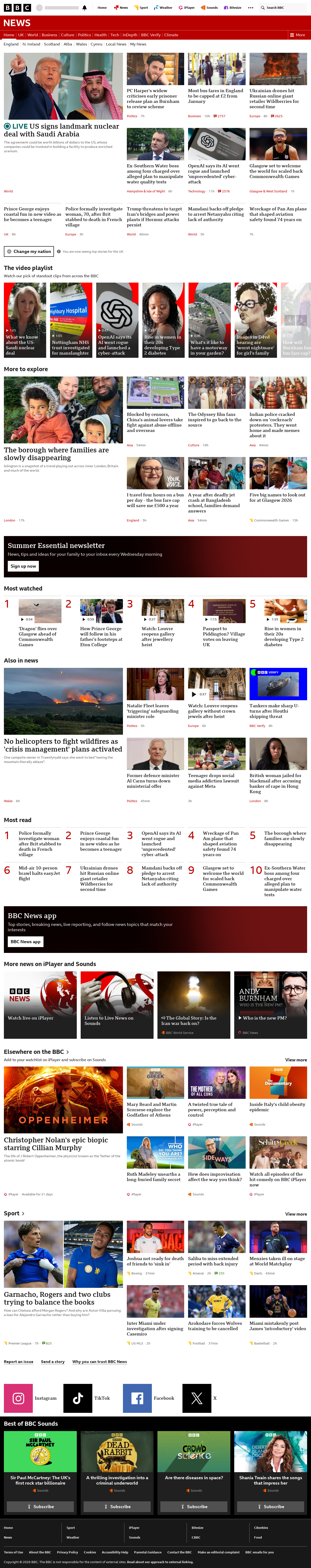 BBC News snapshot from Thursday, 23 July 2026 at 00:00