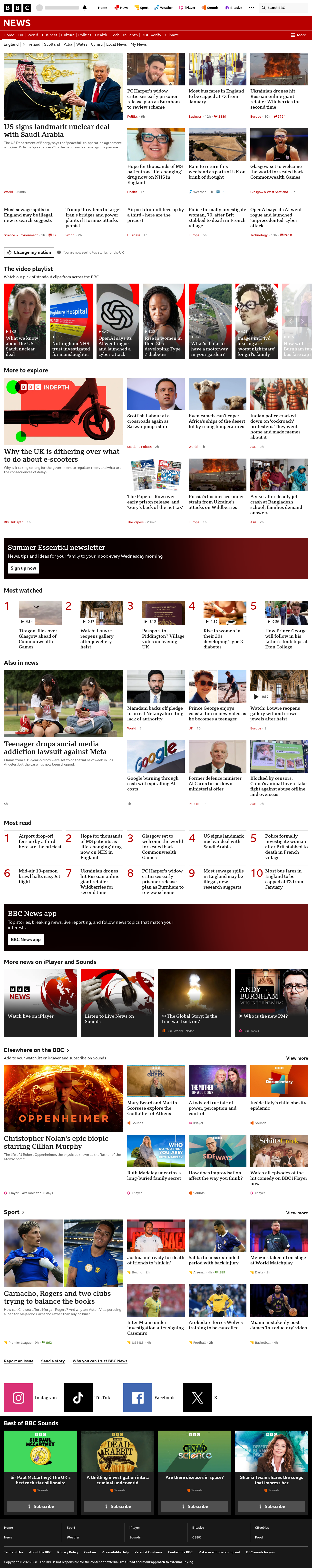 BBC News snapshot from Thursday, 23 July 2026 at 02:00