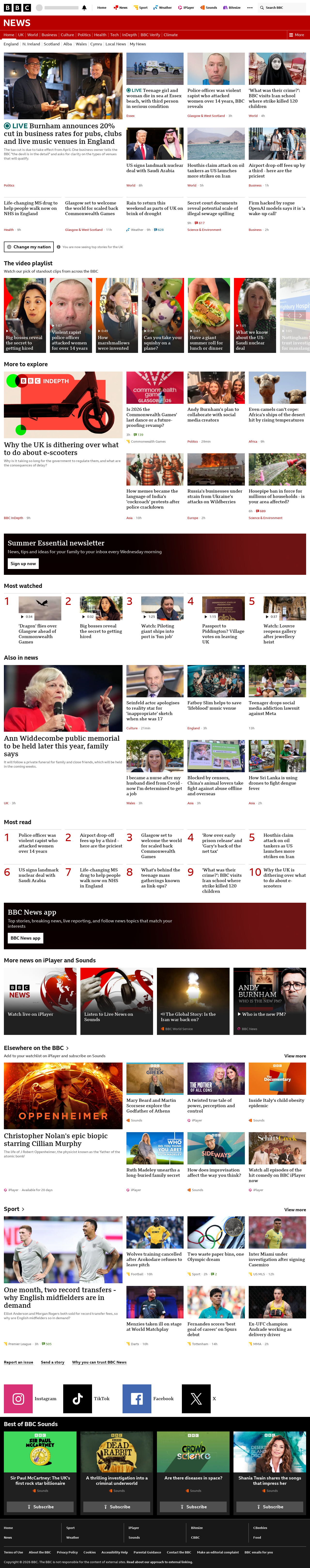 BBC News snapshot from Thursday, 23 July 2026 at 10:00