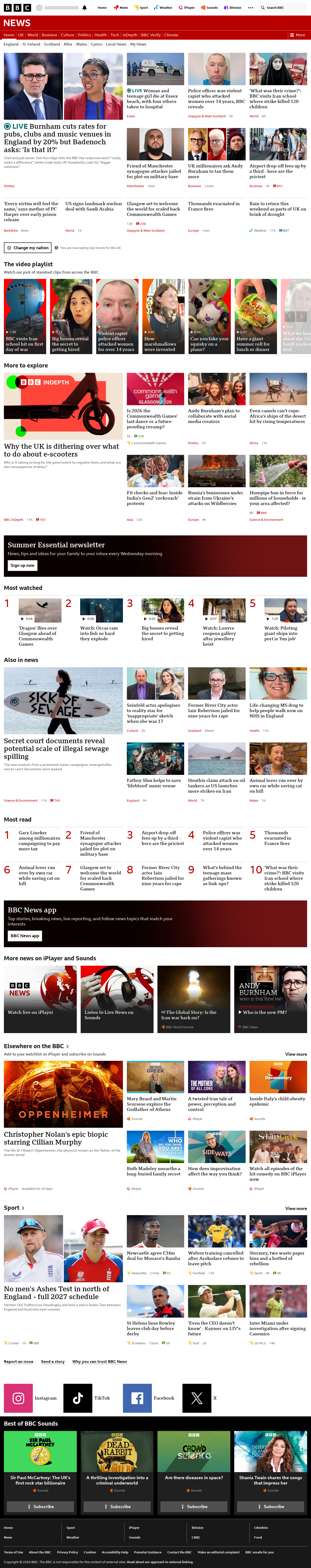 BBC News snapshot from Thursday, 23 July 2026 at 12:00