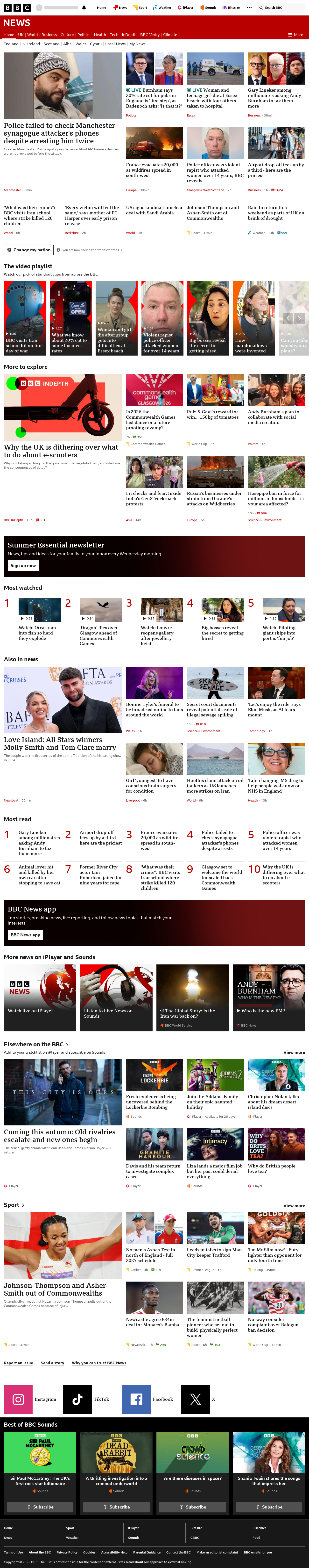 BBC News snapshot from Thursday, 23 July 2026 at 14:00