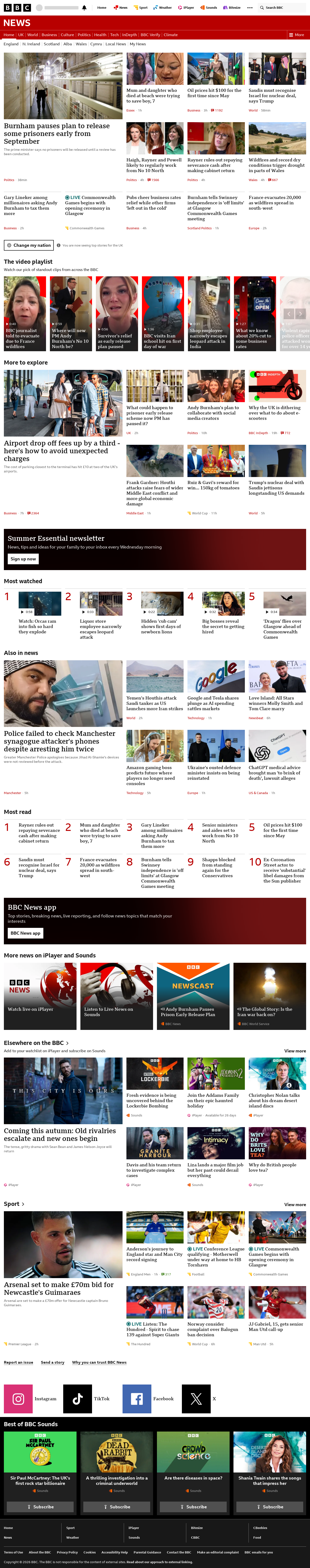 BBC News snapshot from Thursday, 23 July 2026 at 20:00