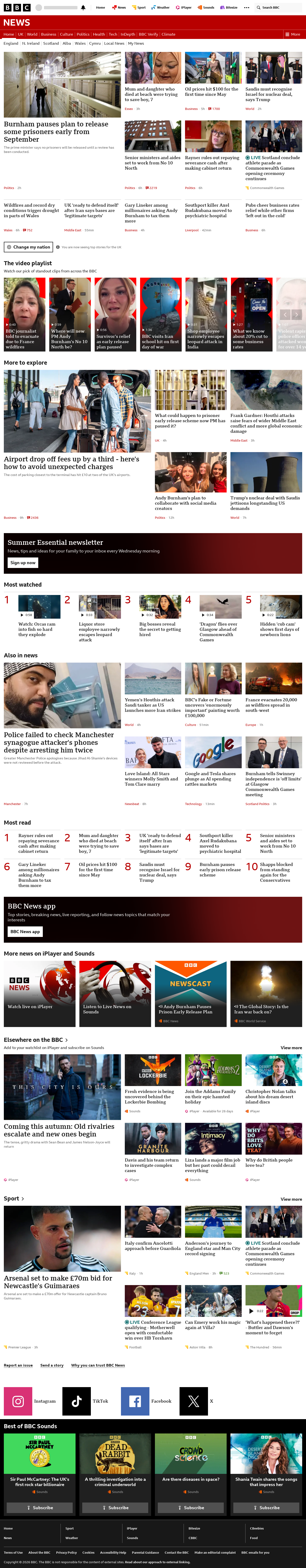 BBC News snapshot from Thursday, 23 July 2026 at 22:00