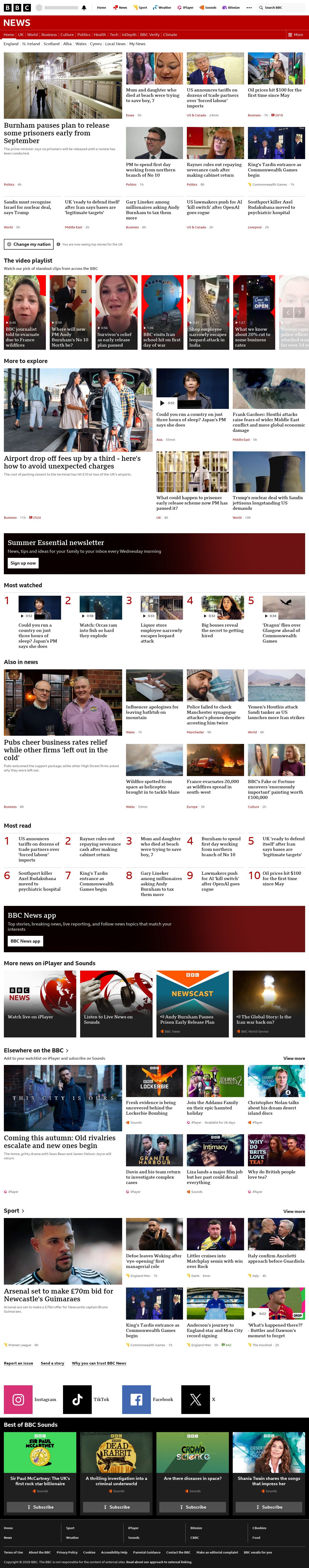 BBC News snapshot from Friday, 24 July 2026 at 00:00