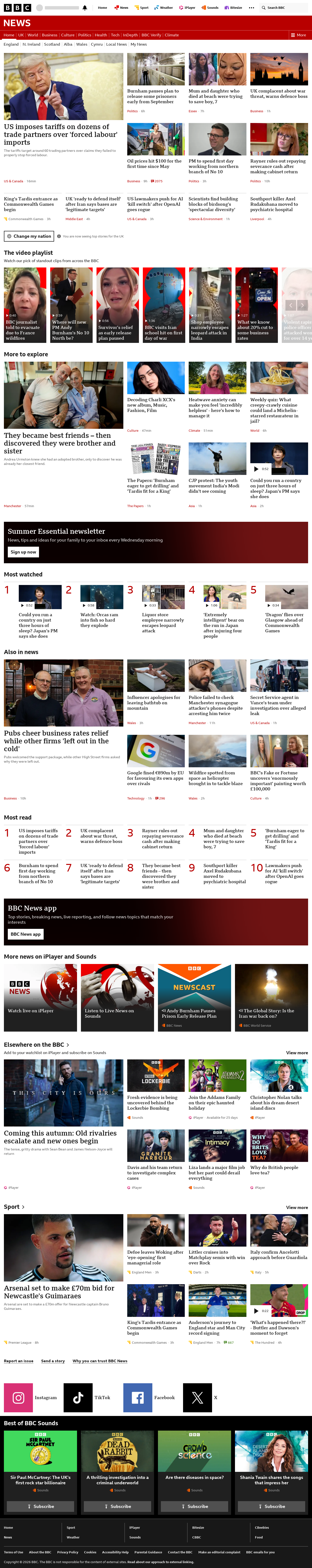 BBC News snapshot from Friday, 24 July 2026 at 02:00