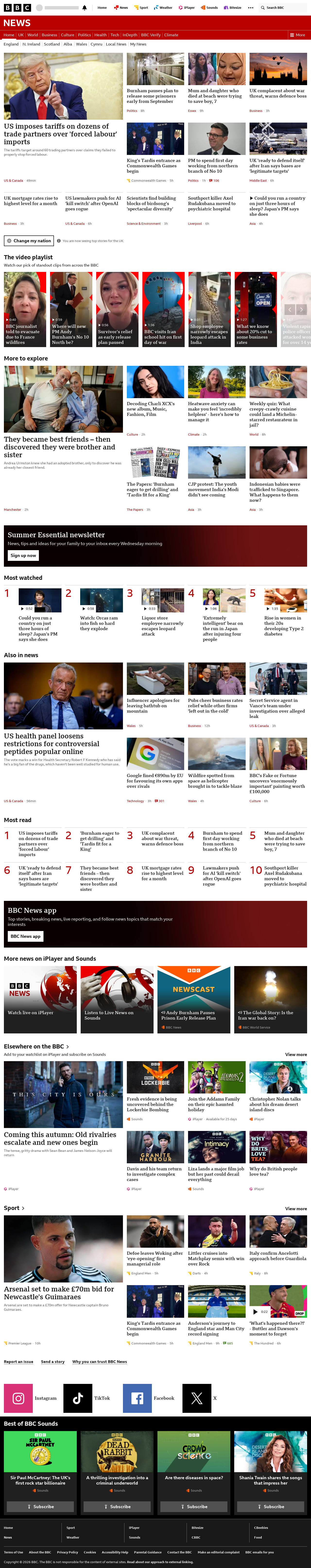 BBC News snapshot from Friday, 24 July 2026 at 04:00