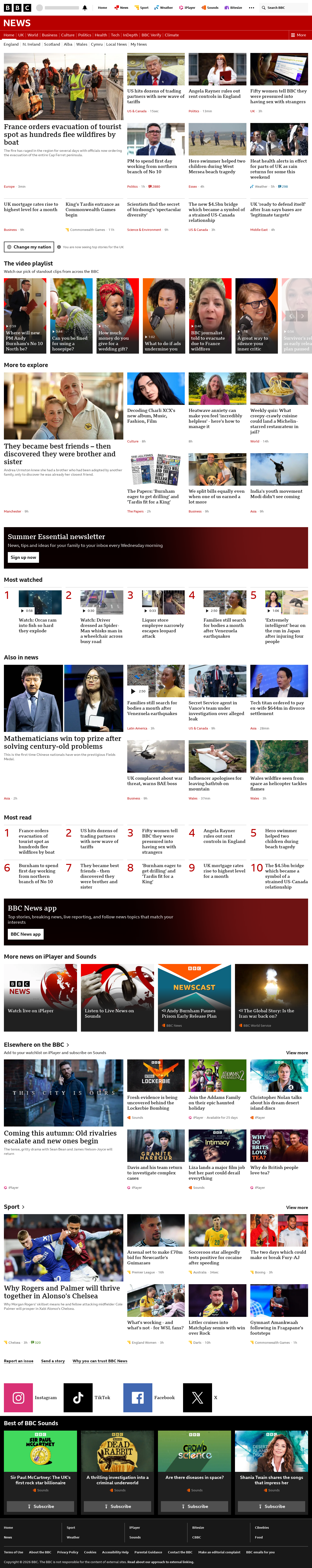 BBC News snapshot from Friday, 24 July 2026 at 10:00