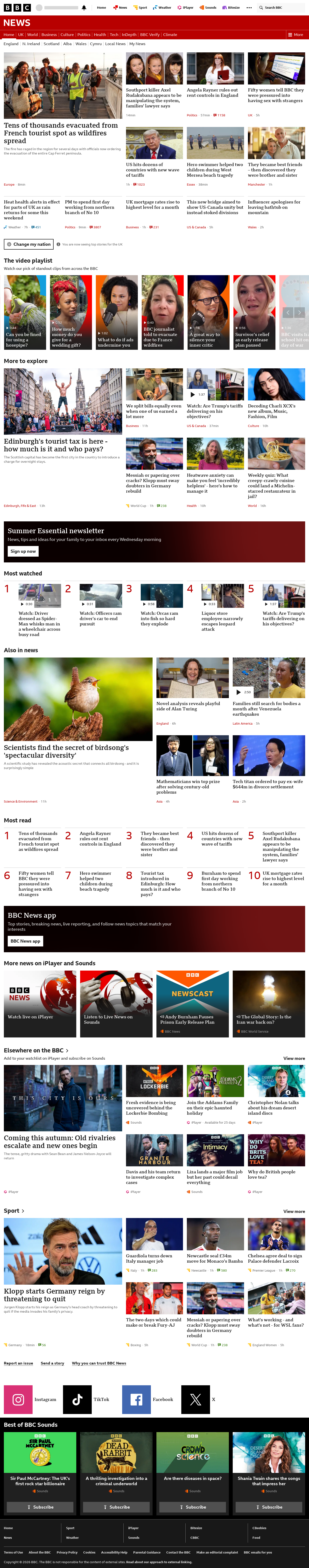 BBC News snapshot from Friday, 24 July 2026 at 12:00