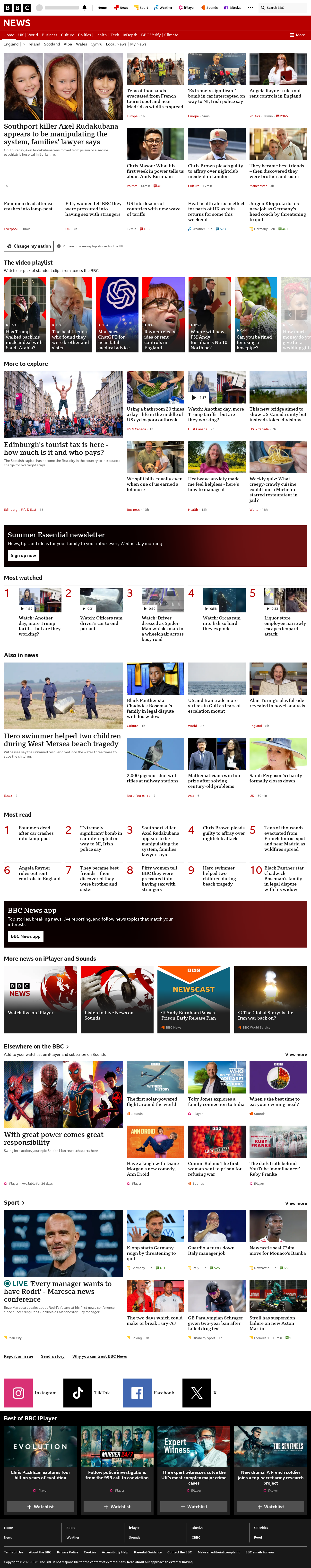 BBC News snapshot from Friday, 24 July 2026 at 14:00