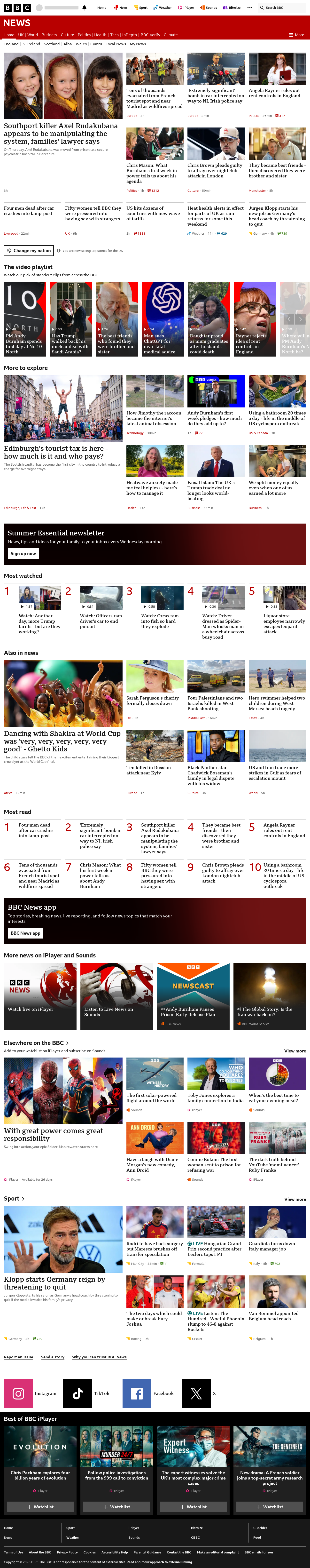 BBC News snapshot from Friday, 24 July 2026 at 16:00