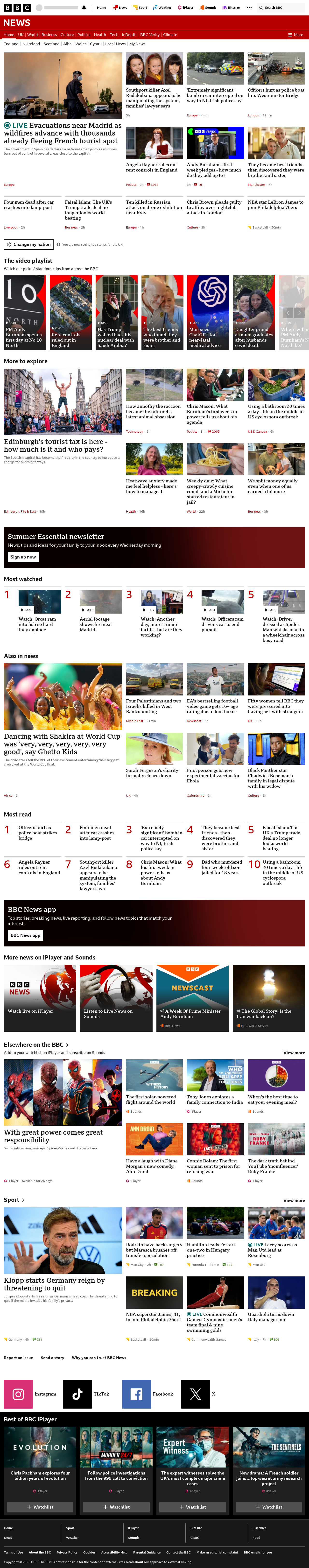 BBC News snapshot from Friday, 24 July 2026 at 18:00