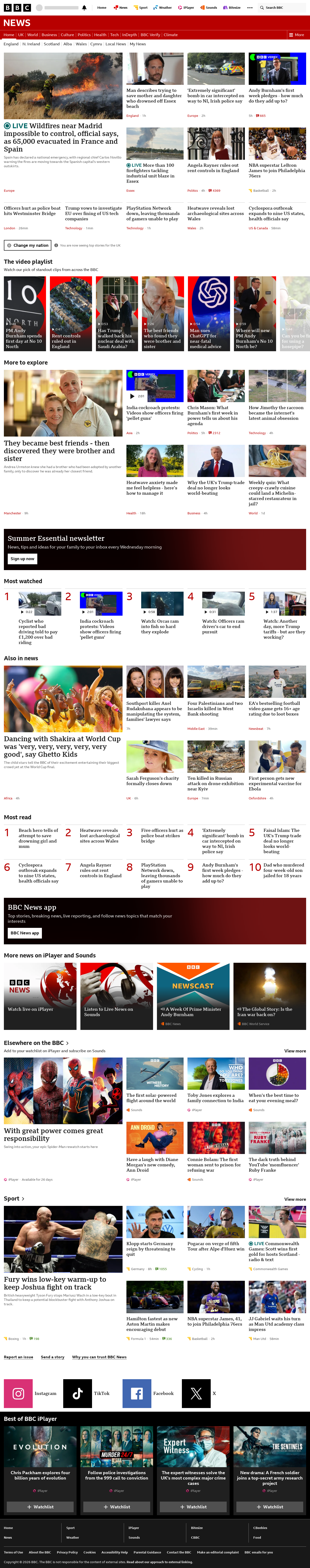 BBC News snapshot from Friday, 24 July 2026 at 20:00