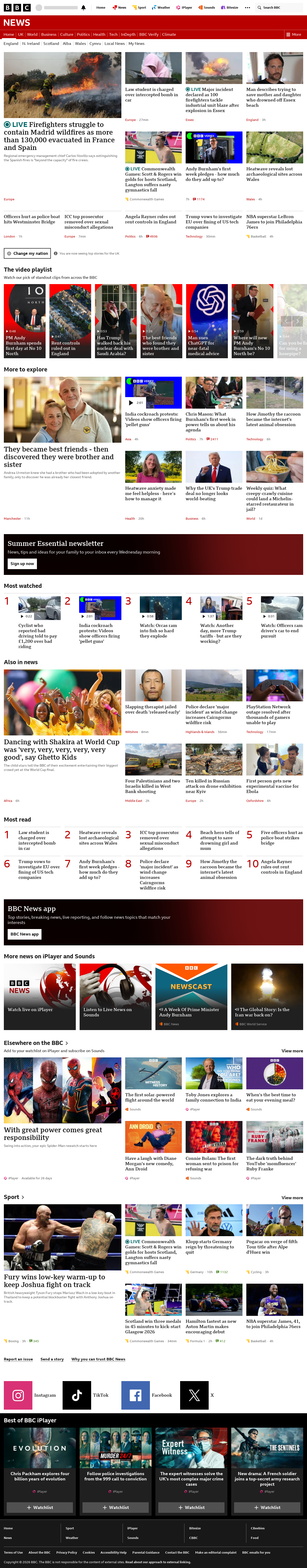 BBC News snapshot from Friday, 24 July 2026 at 22:00