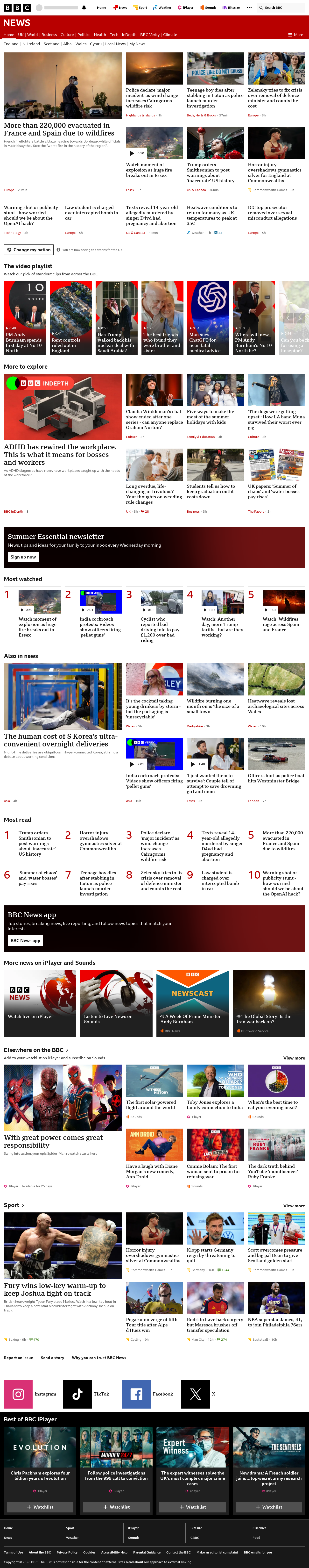 BBC News snapshot from Saturday, 25 July 2026 at 04:00
