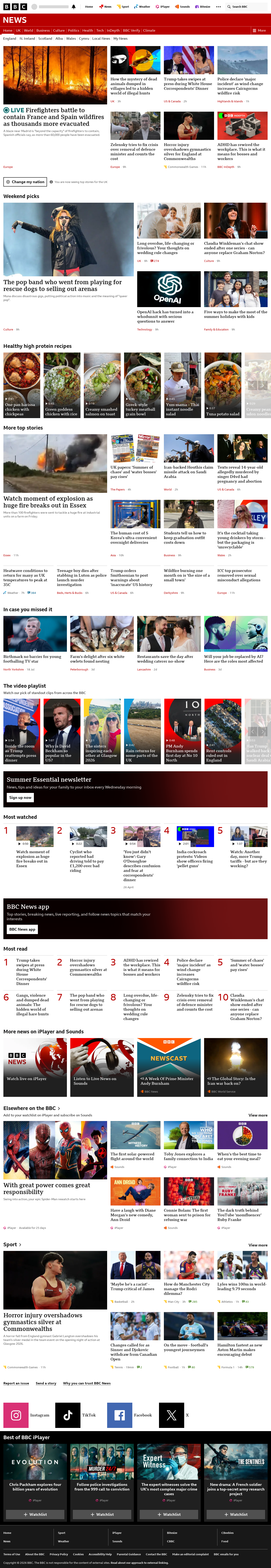 BBC News snapshot from Saturday, 25 July 2026 at 10:00