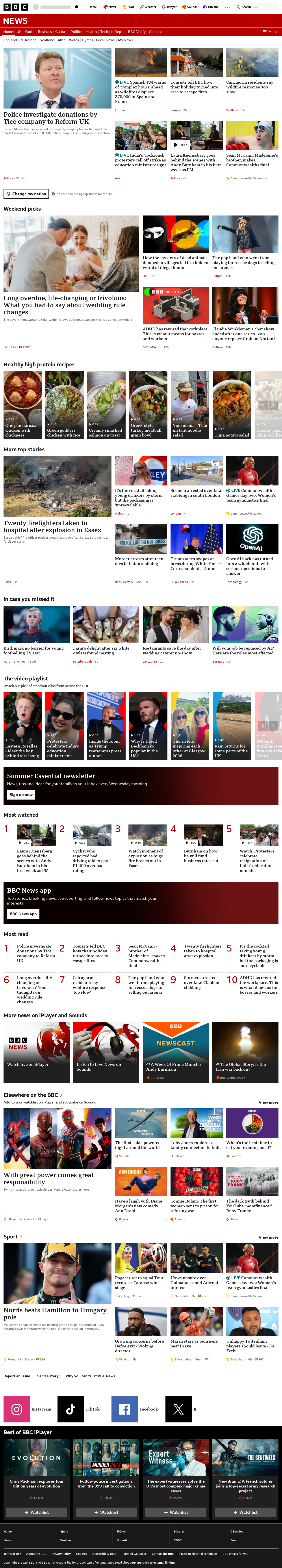 BBC News snapshot from Saturday, 25 July 2026 at 18:00