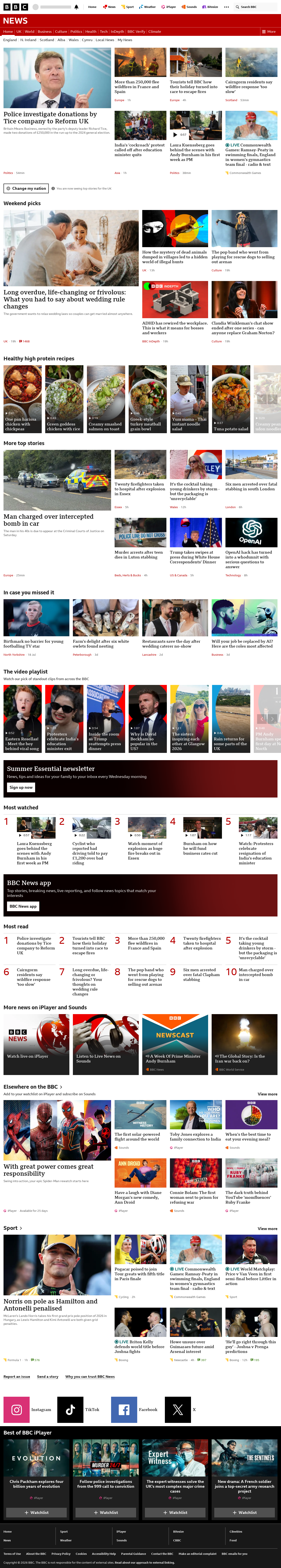 BBC News snapshot from Saturday, 25 July 2026 at 20:00