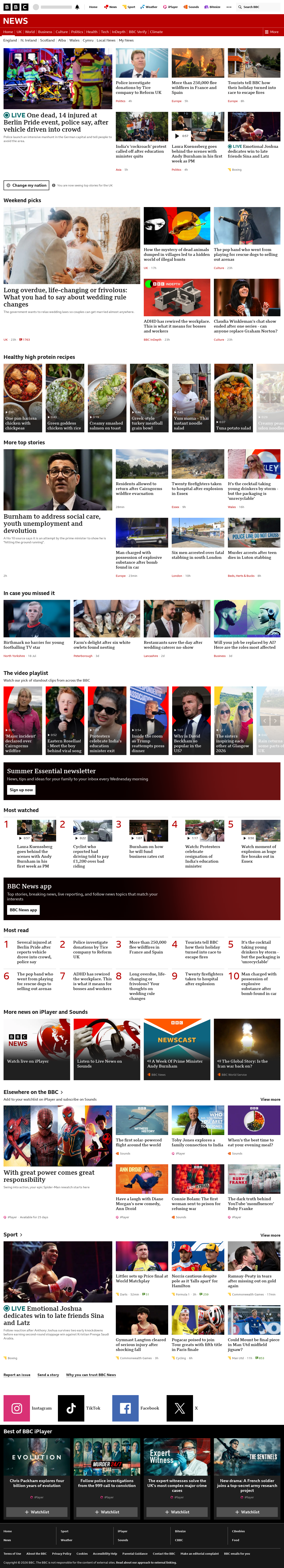 BBC News snapshot from Sunday, 26 July 2026 at 00:00
