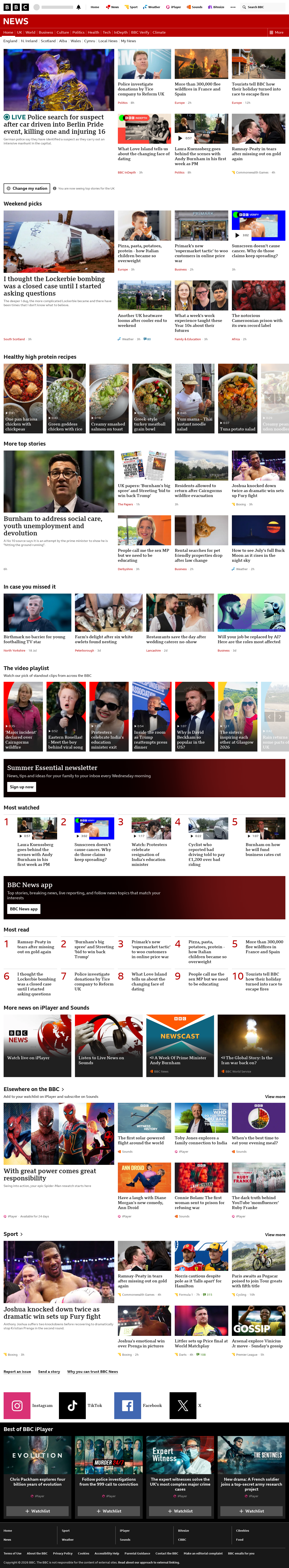 BBC News snapshot from Sunday, 26 July 2026 at 04:00