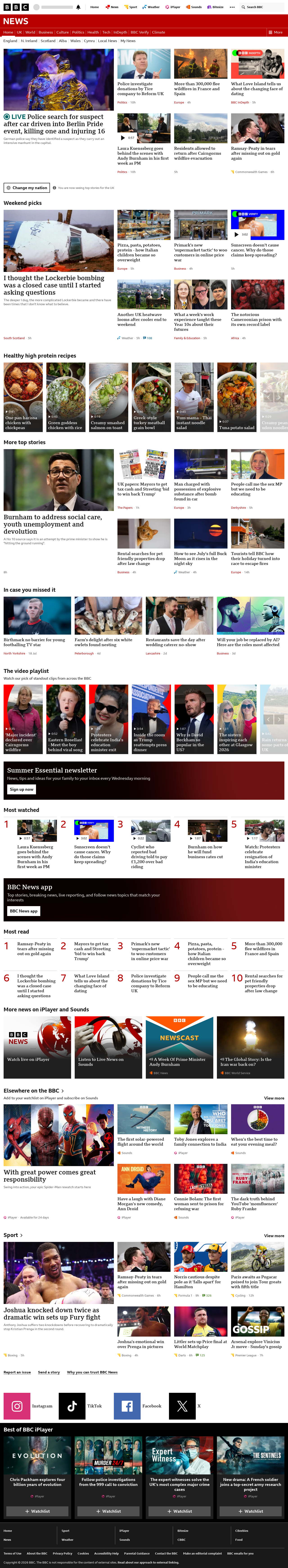 BBC News snapshot from Sunday, 26 July 2026 at 06:00