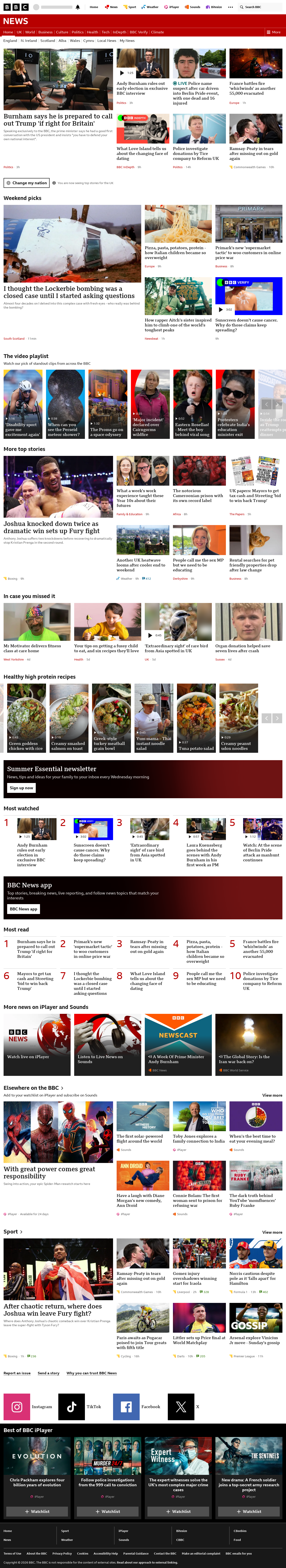 BBC News snapshot from Sunday, 26 July 2026 at 10:00