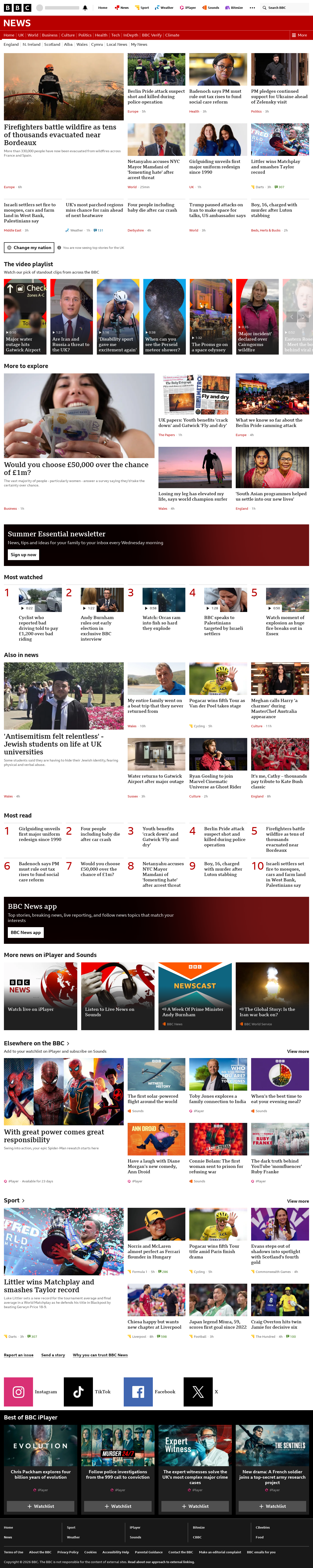BBC News snapshot from Monday, 27 July 2026 at 02:00