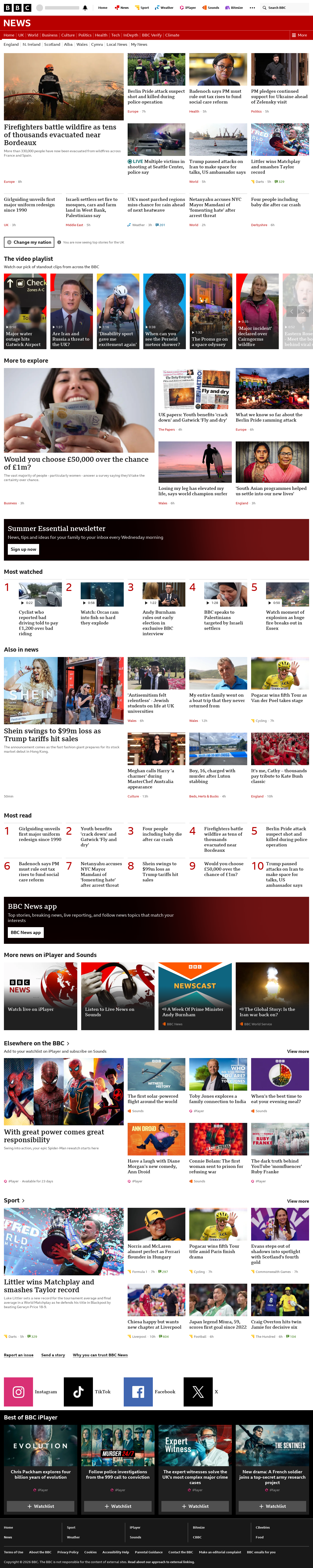 BBC News snapshot from Monday, 27 July 2026 at 04:00