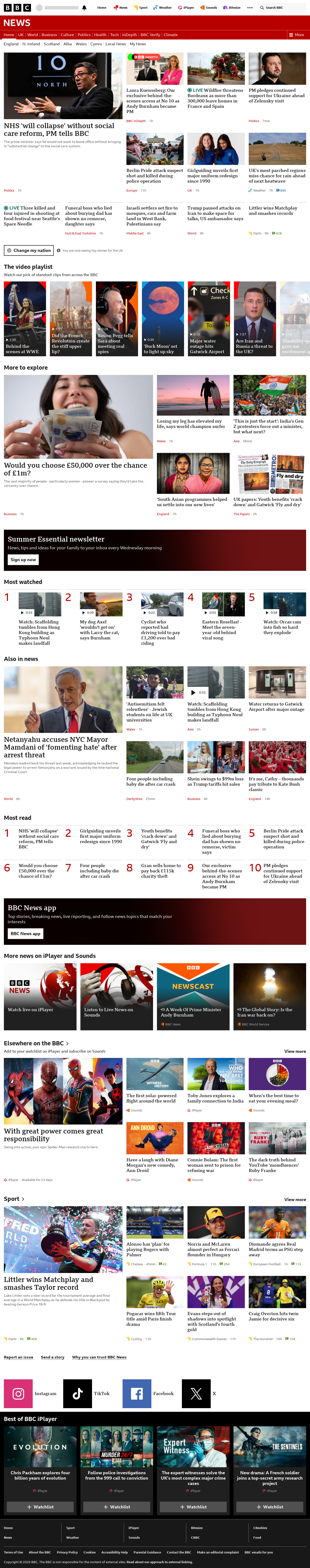 BBC News snapshot from Monday, 27 July 2026 at 08:00
