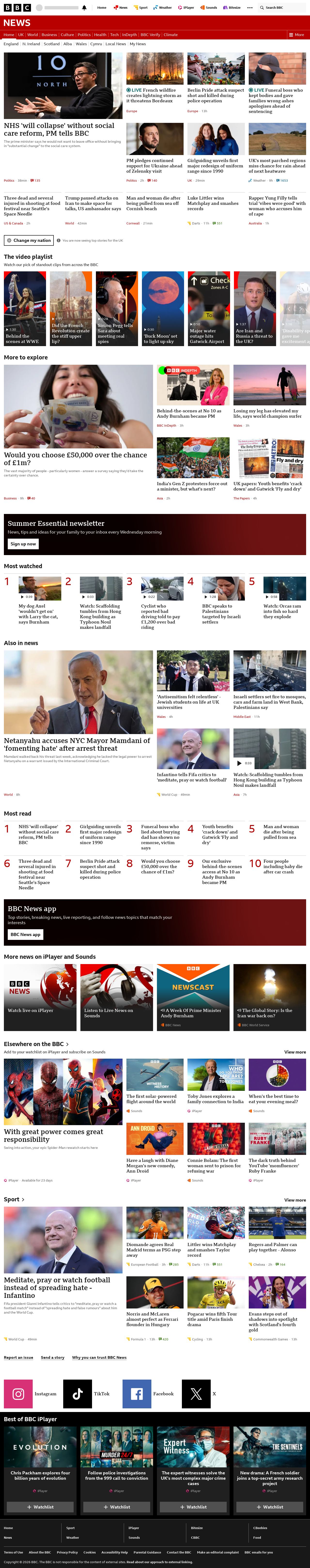 BBC News snapshot from Monday, 27 July 2026 at 10:00