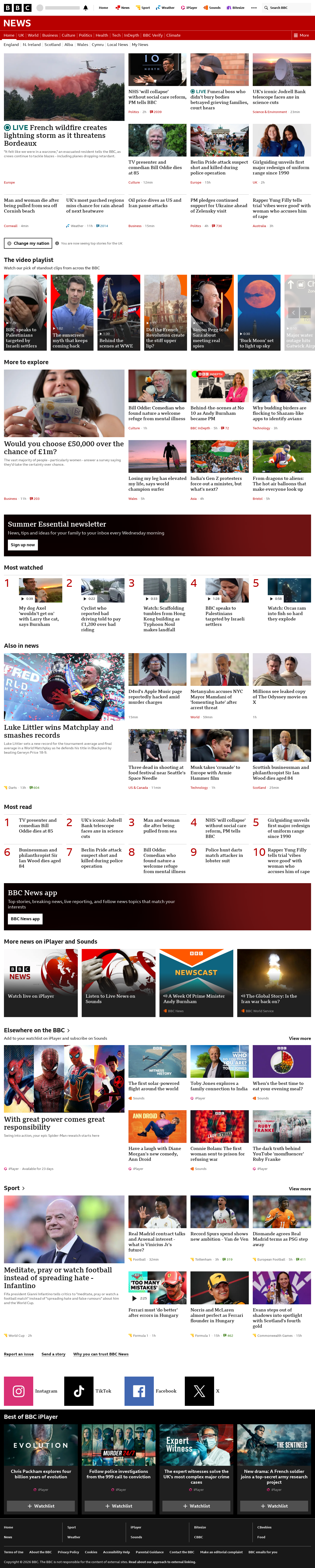 BBC News snapshot from Monday, 27 July 2026 at 12:00