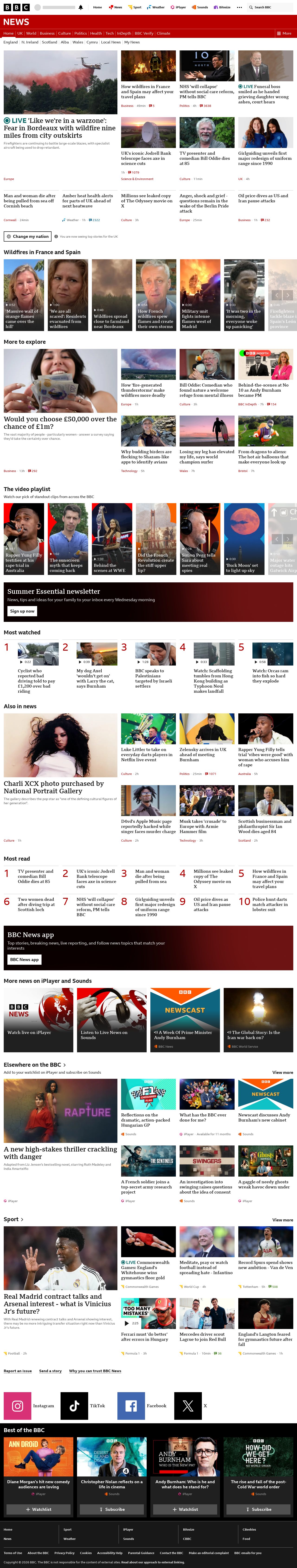 BBC News snapshot from Monday, 27 July 2026 at 14:00