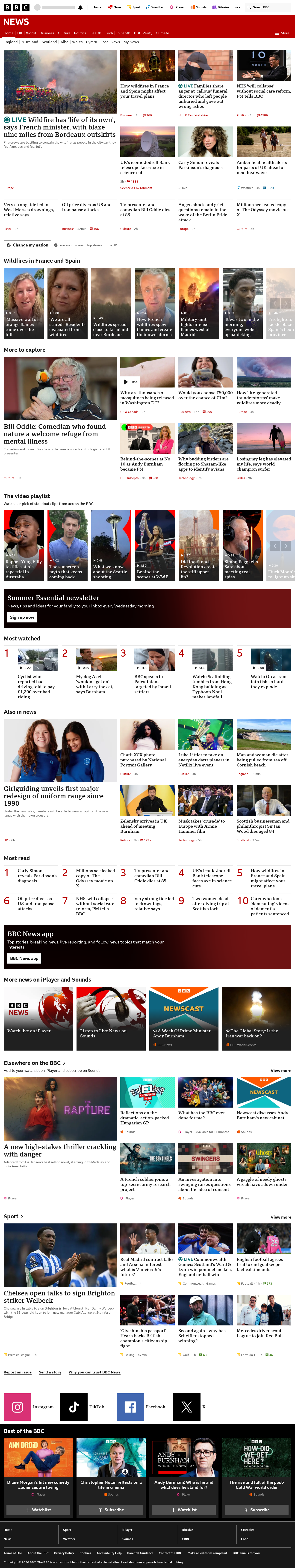 BBC News snapshot from Monday, 27 July 2026 at 16:00