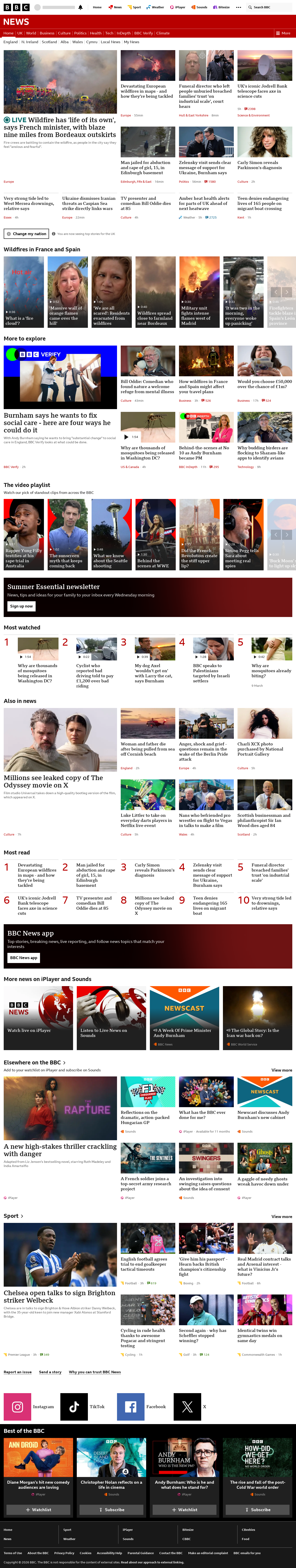 BBC News snapshot from Monday, 27 July 2026 at 18:00