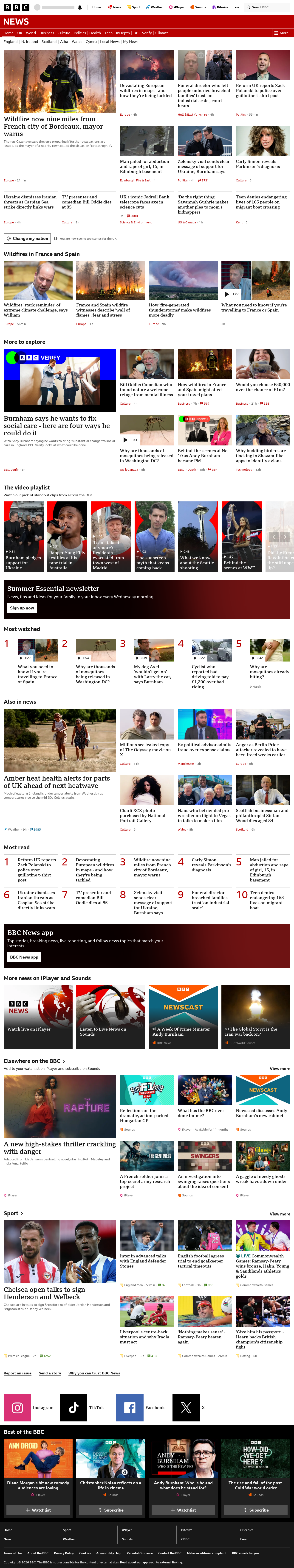 BBC News snapshot from Monday, 27 July 2026 at 22:00