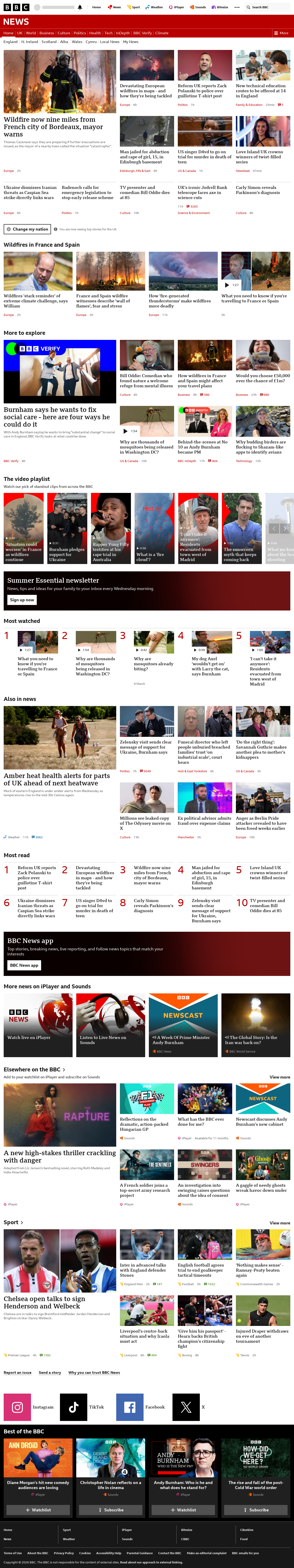 BBC News snapshot from Tuesday, 28 July 2026 at 00:00