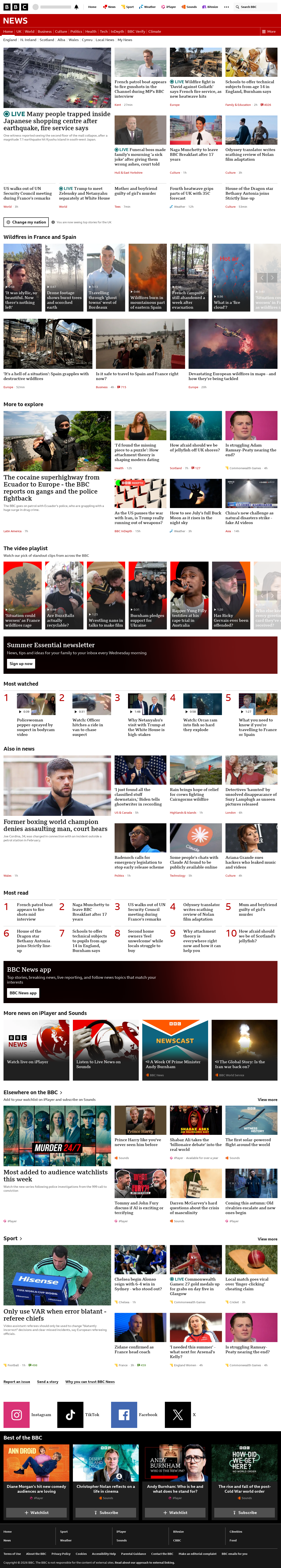 BBC News snapshot from Tuesday, 28 July 2026 at 14:00