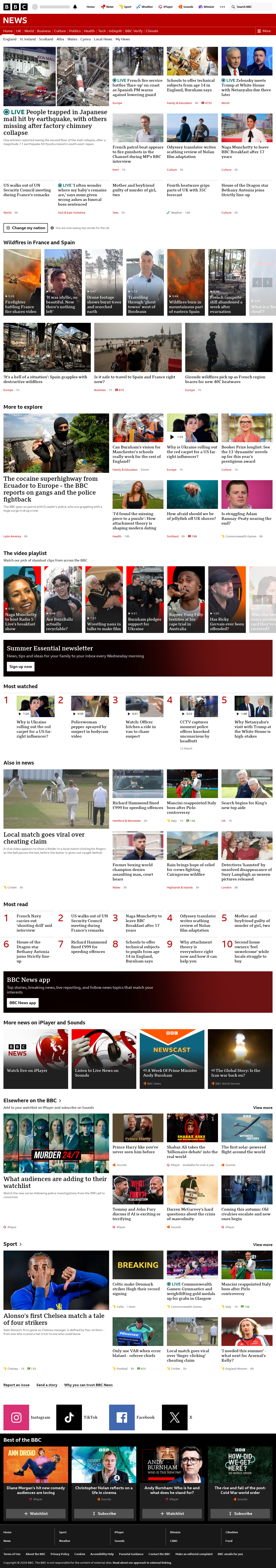 BBC News snapshot from Tuesday, 28 July 2026 at 16:00